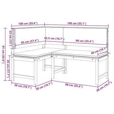 vidaXL Γωνιακή Παγκάκι Κήπου με Μαξιλάρια 140x100x91cm Μασίφ Ξύλο Ακακίας