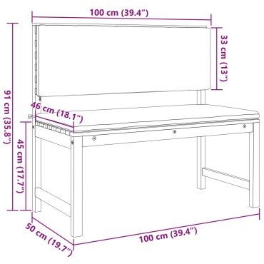 Πάγκος Κήπου vidaXL με Μαξιλάρια 100x50x91cm Μασίφ Ξύλο Ακακίας