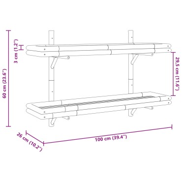 VidaXL Ράφι Τοίχου 2-επίπεδο 100x26x60cm Μπαμπού 1 τεμ.