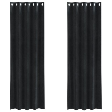 Curtains Blackout vidaXL με Eyelets 2 τεμαχίων Μαύρο Βελούδο 140x225x cm