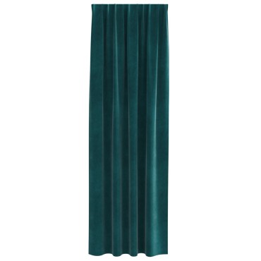 Curtains blackout vidaXL με κορδέλα 2 τεμ Σκούρο Πράσινο Βελούδο