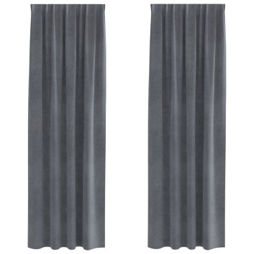 Curtains Blackout vidaXL με κορδόνι 2 τεμ Σούπερ Ανοιχτό Γκρι Βελούδο