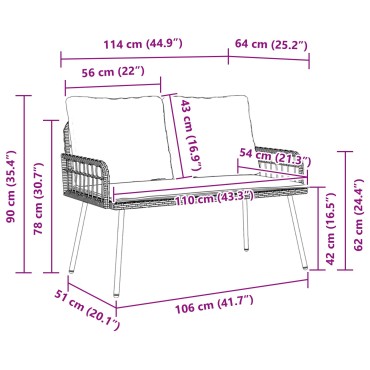 vidaXL Παγκάκι Κήπου Μαύρο 114x64x78cm Πολυ Ράταν