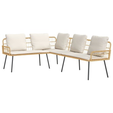 vidaXL L-Σχηματισμένος Καναπές Φυσικός 231x173x78cm Συνθετικό Ρατάν