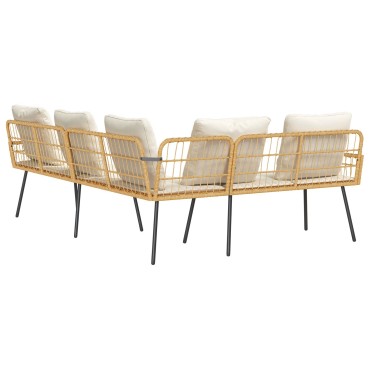 vidaXL L-Σχηματισμένος Καναπές Φυσικός 231x173x78cm Συνθετικό Ρατάν