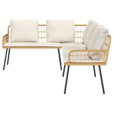 vidaXL L-Σχηματισμένος Καναπές Φυσικός 231x173x78cm Συνθετικό Ρατάν