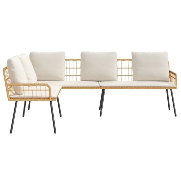 vidaXL L-Σχηματισμένος Καναπές Φυσικός 231x173x78cm Συνθετικό Ρατάν