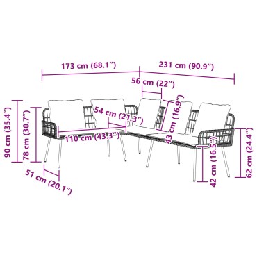 vidaXL L-Σχηματισμένος Καναπές Φυσικός 231x173x78cm Συνθετικό Ρατάν