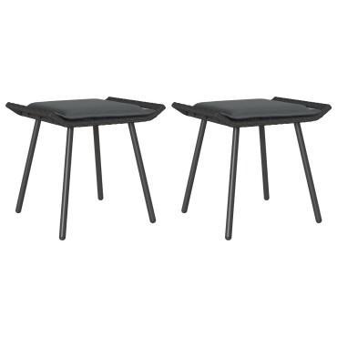 vidaXL Κήπος Σκαμπό 2 τεμ. Μαύρο 50x40x45cm Συνθετικό Ρατάν