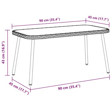 vidaXL Τραπεζάκι καφέ Μαύρο 90x45x42cm Συνθετικό ρατάν 1 τεμ.