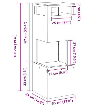 vidaXL Φωτιά Μπολ Καφέ 35 x 35 x 100 εκ Ατσάλι Σκληρυθέν στον Αέρα