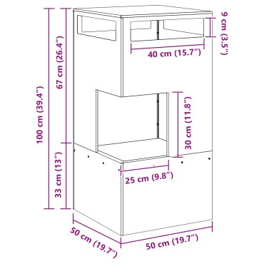 vidaXL Φωτιά Μπολ Καφέ 50 x 50 x 100 cm Ατσάλι Σκληρυθέν στον Αέρα