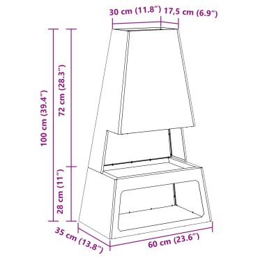 vidaXL Φωτιά Μπολ Μαύρο 60 x 35 x 100 εκ. Ατσάλι Σκληρυθέν στον Αέρα