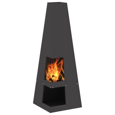 vidaXL Μάτι φωτιάς με αποθήκη ξύλων Μαύρο 35x35x100 εκ Ατσάλι
