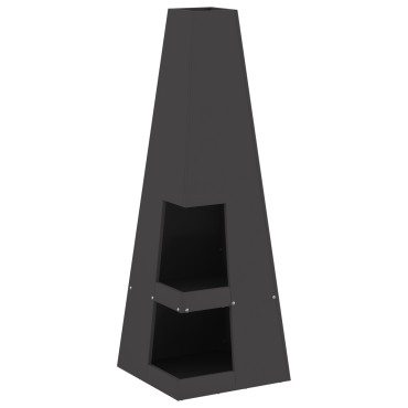 vidaXL Μάτι φωτιάς με αποθήκη ξύλων Μαύρο 35x35x100 εκ Ατσάλι