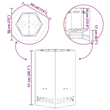 vidaXL Χωρίς Καπνό Φωτιά Πυρκαγιάς Εξαγώνιος 38x38x51 εκ Ανθεκτικός Χάλυβας
