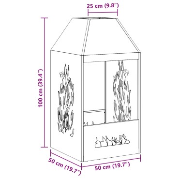 vidaXL Φωτιά 50x50x100 εκ. από Ανοξείδωτο Χάλυβα