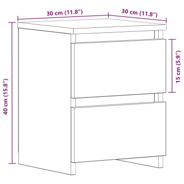 κομοδίνο vidaXL με συρτάρια Μαύρος Δρυς 30x30x40 εκ 1 τεμ.