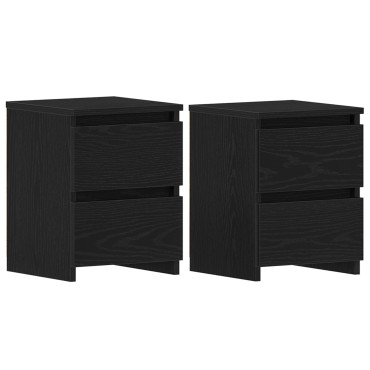 vidaXL Κομοδίνα με Συρτάρια 2 τεμ. Μαύρη Δρυς 30x30x40 εκ