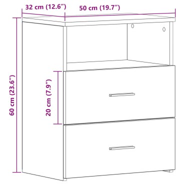 vidaXL Κομοδίνα 2 τεμ. Μαύρο Δρυς 50x32x60cm Επεξεργασμένο Ξύλο