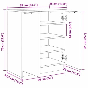 vidaXL Ντουλάπα Παπουτσιών με ράφι Μαύρη Οξυά 59x35x70cm 1 τεμ.
