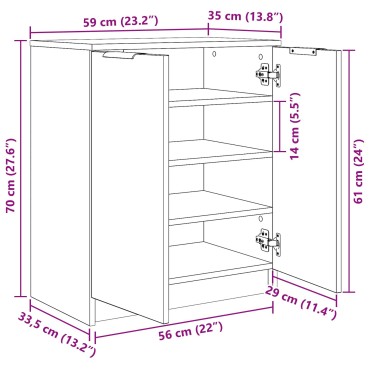vidaXL Ντουλάπα Παπουτσιών Μαύρο Δρυς 59x35x70cm Επεξεργασμένο Ξύλο 1 τεμ.