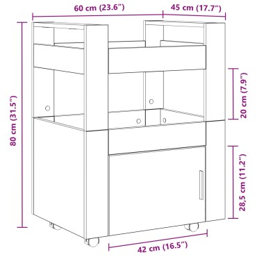vidaXL Καρότσι Κουζίνας Παλιού Ξύλου 60x45x80cm Επεξεργασμένο Ξύλο 1 τεμ.