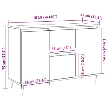 vidaXL Σύνθετο με Πόρτες & Συρτάρια Μαύρο Δρυς 101,5x35x70cm 1 τεμ.