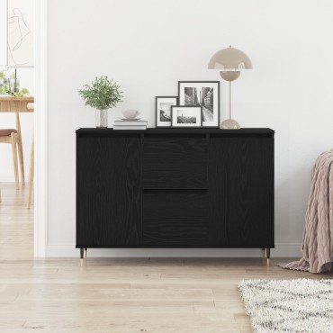 vidaXL Σύνθετο με Πόρτες & Συρτάρια Μαύρο Δρυς 101,5x35x70cm 1 τεμ.