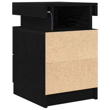vidaXL Κομοδίνο με LED Φώτα Μαύρο Δρυς 35x39x55 εκ 1 τεμ.