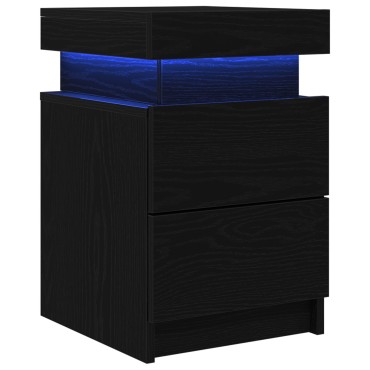 vidaXL Κομοδίνο με Φώτα LED 2 τεμ. Μαύρο Δρυς 35x39x55 εκ