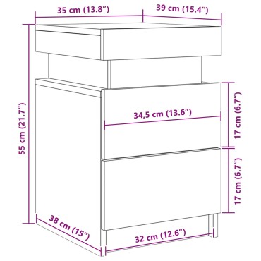 vidaXL Κομοδίνο με Φώτα LED 2 τεμ. Μαύρο Δρυς 35x39x55 εκ