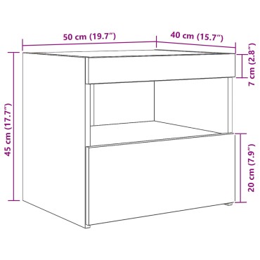 κομοδίνο vidaXL με LED φώτα παλιού ξύλου 50x40x45cm 1 τεμ.