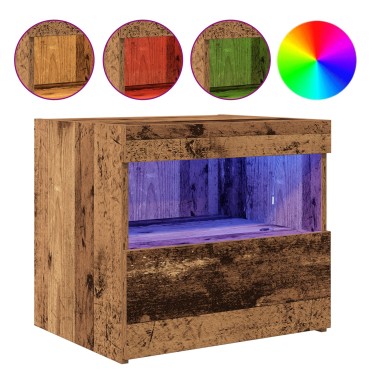 κομοδίνο vidaXL με LED φώτα παλιού ξύλου 50x40x45cm 1 τεμ.