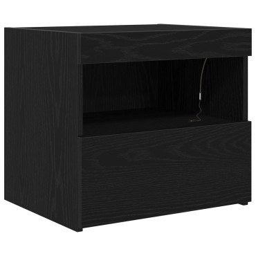 vidaXL Κομοδίνο με Φωτιστικά LED Μαύρη Δρυς 50x40x45cm 1 τεμ.