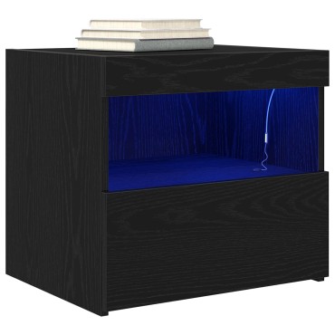 vidaXL Κομοδίνο με Φωτιστικά LED Μαύρη Δρυς 50x40x45cm 1 τεμ.