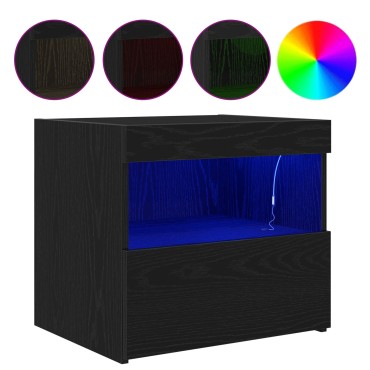 vidaXL Κομοδίνο με Φωτιστικά LED Μαύρη Δρυς 50x40x45cm 1 τεμ.