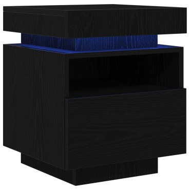 vidaXL Κομοδίνο με LED Φώτα 2 τεμ. Μαύρο Δρυς 40x39x48,5 εκ