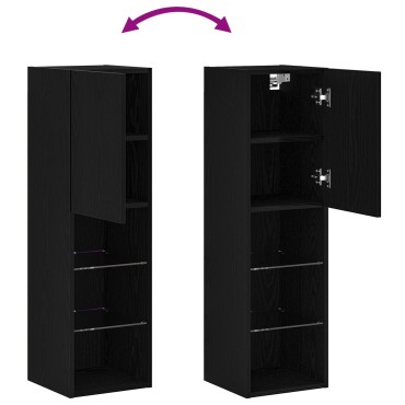 vidaXL Κονσόλα Τηλεόρασης LED Μαύρη Δρυς 30,5x30x102cm Επεξεργασμένο Ξύλο 1 τεμ.
