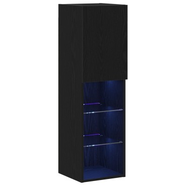 vidaXL Κονσόλα Τηλεόρασης LED Μαύρη Δρυς 30,5x30x102cm Επεξεργασμένο Ξύλο 1 τεμ.