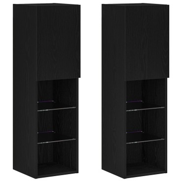 vidaXL LED Τηλεοπτική Ντουλάπα 2 τεμ. Μαύρη Δρύς 30,5x30x102cm Επεξεργασμένο ξύλο