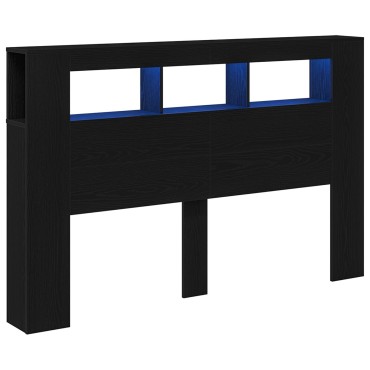 vidaXL LED Κεφαλάρι Μαύρη Δρυς 160x18,5x45cm Επεξεργασμένο Ξύλο