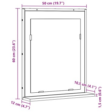 Καθρέφτης μπάνιου vidaXL Μαύρο Δρυς 50x12x60cm Επεξεργασμένο ξύλο