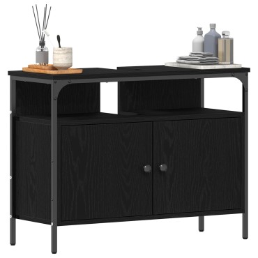 vidaXL Ντουλάπα Νιπτήρα Μαύρο Δρυς 80x30x60cm Κατασκευασμένο ξύλο 1 τεμ.