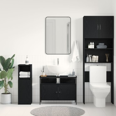 vidaXL Ντουλάπα Νιπτήρα Μαύρο Δρυς 80x30x60cm Κατασκευασμένο ξύλο 1 τεμ.