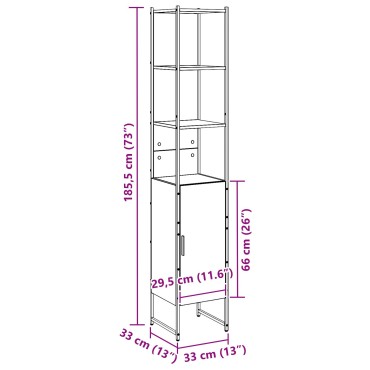 Ντουλάπα Μπάνιου vidaXL Παλιού Ξύλου 33x33x185,5cm Κατασκευασμένο Ξύλο 1 τεμ.