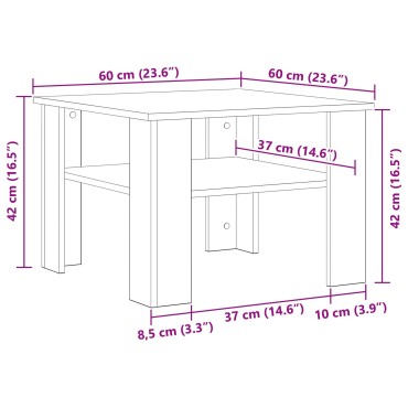 vidaXL Τραπεζάκι σαλονιού Μαύρο Δρύς 60x60x42cm Επεξεργασμένο ξύλο 1 τεμ.