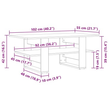 vidaXL Τραπέζι Καφέ Μαύρη Δρυς 102x55x42cm Επεξεργασμένο Ξύλο 1 τεμ.