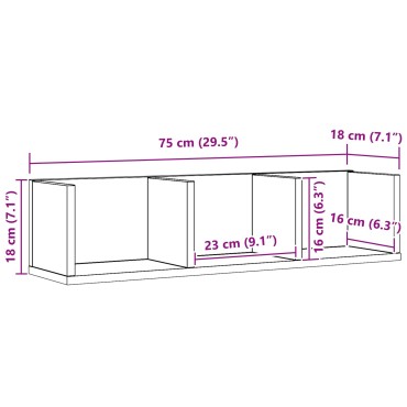 vidaXL Ράφι CD Μαύρη Δρυς 75x18x18cm Επεξεργασμένο ξύλο 1 τεμ.