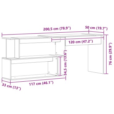 Γραφείο vidaXL Μαύρο Δρυς 200x50x76cm από Επεξεργασμένο Ξύλο 1 τεμ.